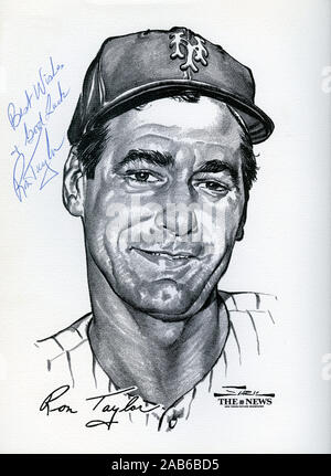 Portrait de New York Mets Ron Taylor joueur du miracle 1969 Mets équipe qui a remporté le World Series by artist Stark et publié comme un portefeuille de souvenirs par la nouvelle de New York. Banque D'Images