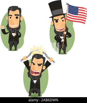 Abraham Lincoln abolitionniste Gouvernement Liberté Président des États-Unis d'Amérique, vector illustration cartoon. Illustration de Vecteur