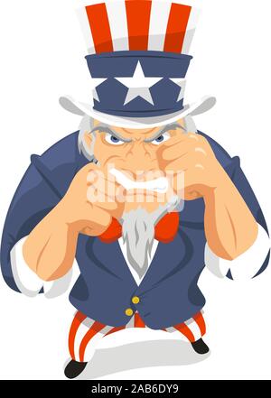 Les poings de l'Oncle Sam, illustration vectorielle, en rouge et blanc top hat et vêtements traditionnels américains. Illustration de Vecteur