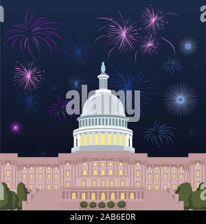 Washington DC Capitol building avec firewrok illustration vecteur. Illustration de Vecteur