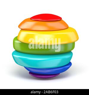 Balle de couleur arc-en-ciel en tranches de rendu 3D illustration isolé sur fond blanc Banque D'Images