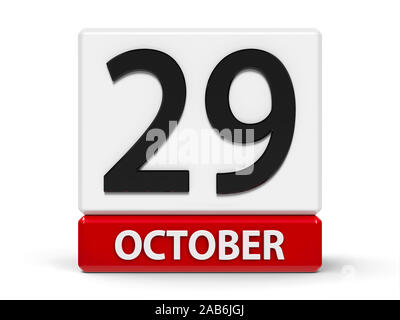 L'icône calendrier rouge et blanc à partir de cubes - La vingt neuvième d'octobre - sur un tableau blanc - Journée mondiale des AVC et le psoriasis Day, Journée de la République en Turquie, Banque D'Images