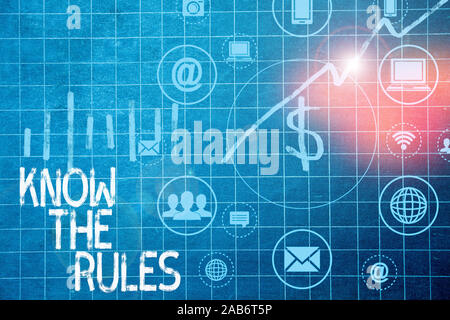 Signe texte montrant connaissent les règles. Photo d'affaires Apprendre texte du principe accepté ou instructions à suivre Banque D'Images