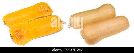 Les deux moitiés d'orange citrouille crémeuse de qualité de la guitare. Studio isolated on white Banque D'Images