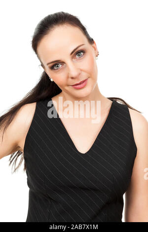 Eine huebsche Geschaeftsfrau vor weissem Hintergrund Banque D'Images