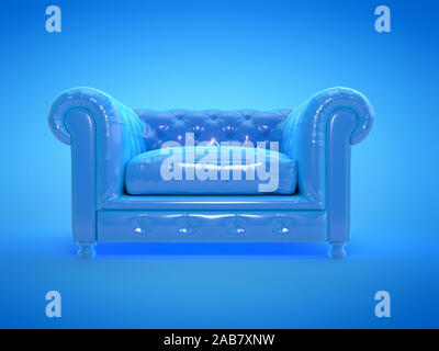 Rendu 3d illustration d'un fauteuil en cuir bleu Banque D'Images