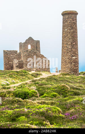 Papule Coates Tin Mine en un jour brumeux, Site du patrimoine mondial de l'UNESCO, sur la côte de Cornouailles près de St Agnes, Cornwall, Angleterre, Royaume-Uni, Europe Banque D'Images