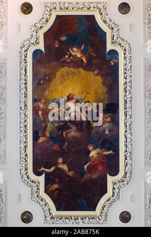 L'Ascension par Pierre Berchet chiffres sur le plafond du Trinity College, Oxford. Le délicat travail de stuc dates pour les années 1690 lorsque la chapelle Banque D'Images