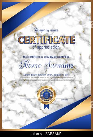 Certificat, diplôme design premium de luxe. En arrière-plan, l'impression d'or, cadre. Illustration de Vecteur