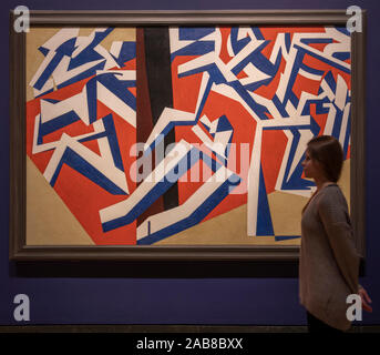 National Gallery, Londres, Royaume-Uni. 26 novembre 2019. Les jeunes et les vieux maîtres Bomberg exposition de l'artiste moderniste britannique David Bomberg (1890-1957) sont affichées à côté de la National Gallery images qui l'ont influencé. Image : David Bomberg. Le bain de boue, 1914. Tate. Credit : Malcolm Park/Alamy Live News Banque D'Images