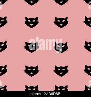 Modèle logique de chat noir têtes sur fond rose. Vector illustration. Silhouette d'animaux. Papier peint et tissu design et la décoration. Illustration de Vecteur