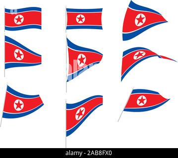 Set de dessin vectoriel avec la Corée du Nord d'un drapeau Illustration de Vecteur