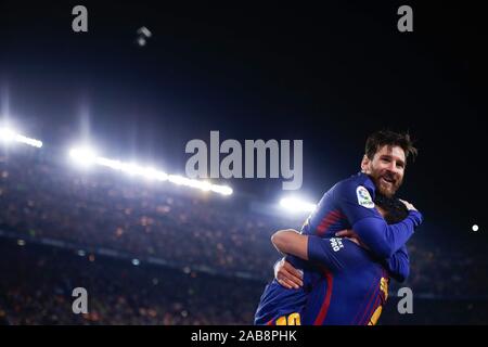 Firo : 06.05.2018, football, soccer, International, Primera Division, El Clásico, FC Barcelone - Real Madrid Leo Messi de Barcelone, jubilation, mettez en surbrillance dans le monde d'utilisation | Banque D'Images