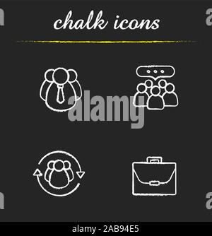 Chalk Business concepts icons set. Les employés de l'entreprise, le leadership, la communication d'équipe et porte-documents illustrations. Dessins tableau vecteur isolé Illustration de Vecteur