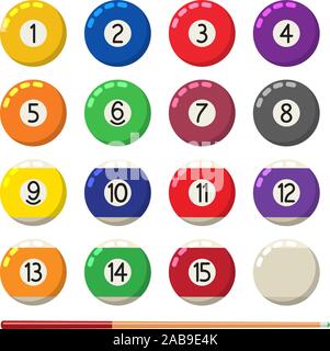 Vector collection de boules de billard snooker pool ou avec des nombres et cue isolé sur fond blanc, symbole balle télévision, eps10 illustration Illustration de Vecteur