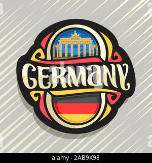 Logo vectoriel pour l'Allemagne, pays aimant frigo avec drapeau allemand, pinceau original typeface pour mot l'Allemagne et l'allemand symbole national - Brandebourg gat Illustration de Vecteur