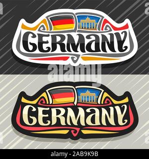 Logo vectoriel pour l'Allemagne, pays aimant frigo avec drapeau allemand, pinceau original typeface pour mot l'Allemagne et l'allemand symbole national - Brandebourg gat Illustration de Vecteur