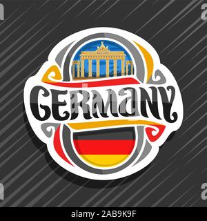 Logo vectoriel pour l'Allemagne, pays aimant frigo avec drapeau allemand, pinceau original typeface pour mot l'Allemagne et l'allemand symbole national - Brandebourg gat Illustration de Vecteur