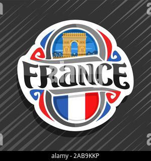 Logo Vector pour la France, pays aimant frigo avec drapeau français, pinceau original typeface pour mot france et symbole national français - arc de triomphe je Illustration de Vecteur