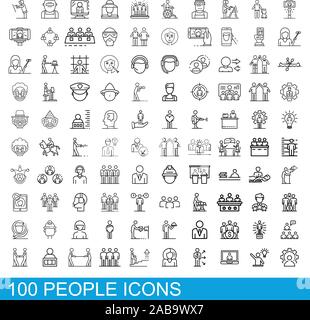 100 personnes icons set style du contour, Illustration de Vecteur