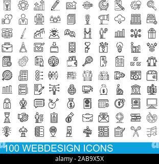 100 webdesign icons set style du contour, Illustration de Vecteur