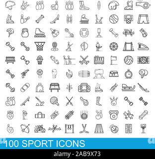 100 sport icons set style du contour, Illustration de Vecteur