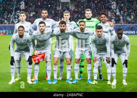 Moscou, Russie. 26 Nov, 2019. Football : Ligue des Champions, Moscou Locomotive - Bayer 04 Leverkusen, phase Groupe, Groupe D, 5e journée dans l'Arène de RZD. L'équipe de Leverkusen. Crédit : Rolf Vennenbernd/dpa/Alamy Live News Banque D'Images