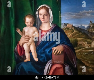 Vierge à l'enfant de Giovanni Bellini (c.1435-1516), huile sur panneau, 1509 Banque D'Images