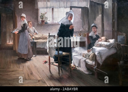 Découvrir son Affianced Évangéline à l'hôpital par Samuel Richards (1853-1893), huile sur toile, c.1887-89. Le tableau représente une scène de la 'poème Evangeline, A Tale of Acadie' par Henry Wadsworth Longfellow. Banque D'Images