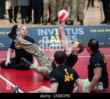Le prince Harry de lancer l'Invictus Games, un événement sportif international pour les blessés, malades et blessés personnel de service dans l'Copperbox au Queen Elizabeth Olympic Park.Mars 2014 Banque D'Images