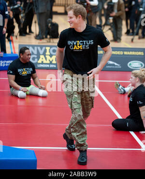 Le prince Harry de lancer l'Invictus Games, un événement sportif international pour les blessés, malades et blessés personnel de service dans l'Copperbox au Queen Elizabeth Olympic Park.Mars 2014 Banque D'Images