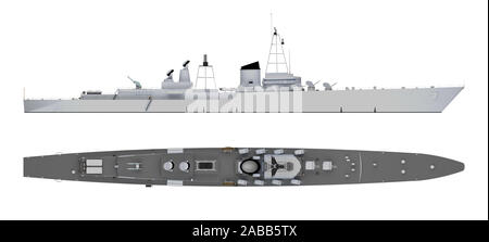 Vue côté navire et Vue de dessus isolé sur blanc. Le rendu 3D Banque D'Images