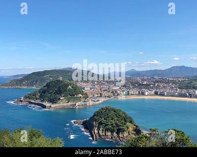 Vue aérienne de la plage de la Concha, San Sebastian, Gipuzkoa, Espagne Banque D'Images