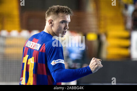 Leon, Espagne. 26 novembre, 2019. Lasse Andersson (FC Barcelone) lors de match de hand de l'Asobal Ligue espagnole entre Ademar Leon et le FC Barcelone au centre de sports le 26 novembre 2019 à León, Espagne. © David Gato/Alamy Live News Banque D'Images