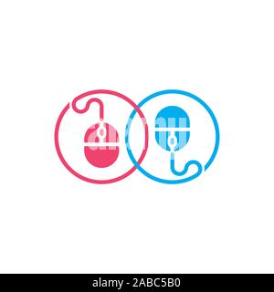 Pc relié par câble souris logo symbol vector Illustration de Vecteur