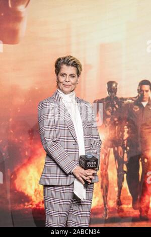 L'actrice américaine Linda Hamilton assiste à la conférence de presse pour "Terminator : sombre destin' à Beijing, Chine, 23 octobre 2019. Banque D'Images