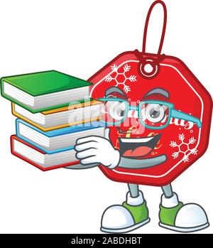 Livre élève avec vente de Noël tag mascot cartoon character style Illustration de Vecteur