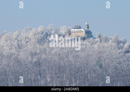 Burg Teck im Winter, Nürtingen, Bade-Wurtemberg Banque D'Images