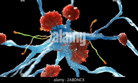 Rendu 3d illustration médicale des cellules nerveuses atteintes de la maladie d'alzheimer Banque D'Images