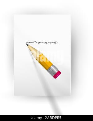Crayon en bois réaliste écrit sur une feuille de papier. Aiguisé crayon détaillé, vector illustration. Illustration de Vecteur