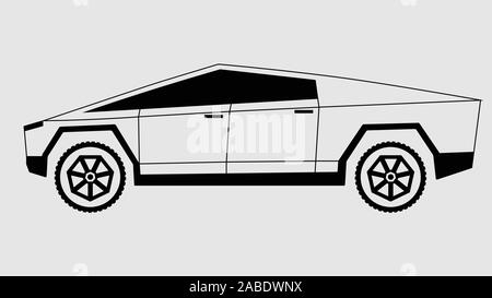 Cybertruck tout électrique Chariot polyvalent de la batterie de voiture de sport avec l'icône isolé du véhicule & logo template - Vector Illustration de Vecteur