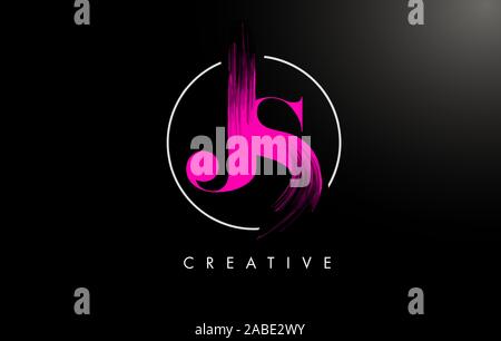 JS Rose coup de pinceau Lettre Logo Design. Logo de peinture rose Leters avec icône Cercle élégant design vectoriel. Illustration de Vecteur