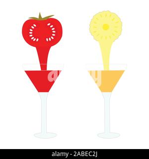 Bien dessiné deux verres de jus de citron et de tomate Illustration de Vecteur