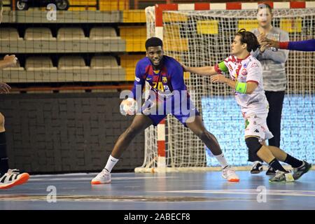 Leon, Espagne. 26 Nov, 2019. Leon, ESPAGNE : joueur du Barça Dika Mem (24) avec la balle pendant le match Ligue Asobal entre ABANCA Ademar León et le Barça au Palacio de los Deportes de León, Espagne le 26 novembre 2019. (Photo par Alberto Brevers/Pacific Press) Credit : Pacific Press Agency/Alamy Live News Banque D'Images