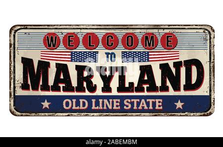 Bienvenue dans le Maryland vintage métal rouillé signe sur un fond blanc, vector illustration Illustration de Vecteur