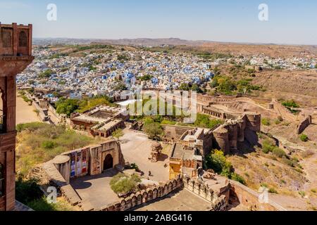 La ville bleue de Jodhpur, vu de l'Fort Mehrangarh, Jodhpur, Rajasthan Banque D'Images