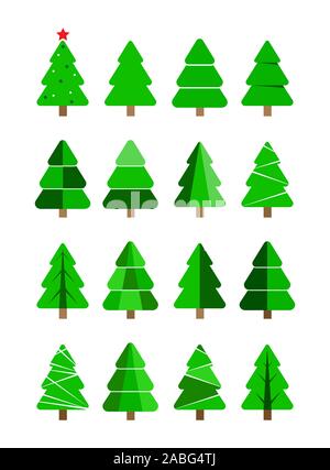 Ensemble de symboles de Noël et nouvel an. Arbres de Noël et nouvel an, plat design. Illustration de Vecteur