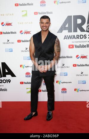27 novembre 2019 : GUY SEBASTIAN arrive pour la 33e édition du Prix ARIA 2019 à l'étoile le 27 novembre 2019 à Sydney, NSW Australie (crédit Image : © Christopher Khoury/l'agence de presse australienne via Zuma sur le fil) Banque D'Images
