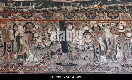 Vestiges de fresques peintes - extérieur des grottes bouddhistes de Mogao. Province De Dunhuang-Gansu-Chine-0627 Banque D'Images