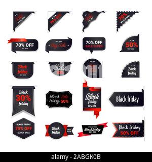 Vendredi noir Set de badges shopping concept grosse vente campagne de publicité collection étiquettes vector illustration Illustration de Vecteur